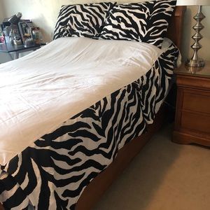 Zebra print full bed skirt and shams